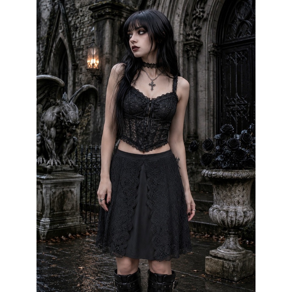 TRINA TURK Size 2 Black Lace Skirt Witchy Whimsigoth Goth -1378